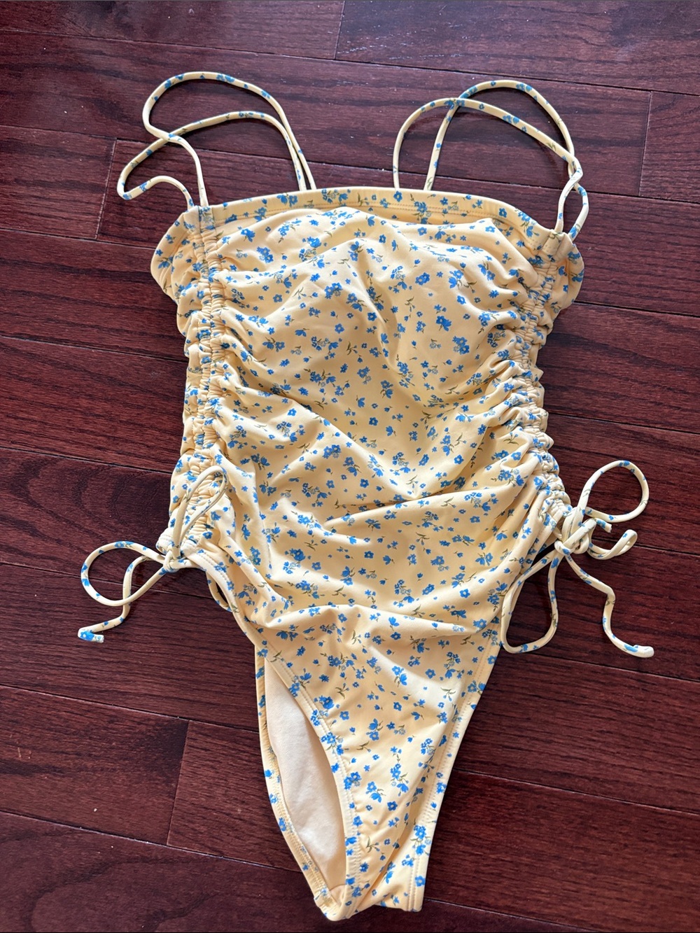 Wild fable yellow swimsuit with blue flowers